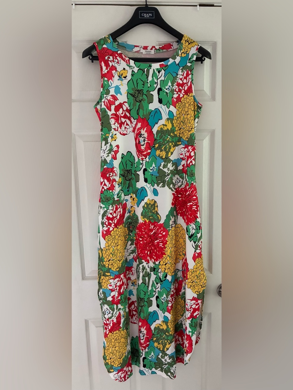 Hount Maxi Dress Womens Sz M Sleeveless Beach Hippie Casual Floral Boho Pockets